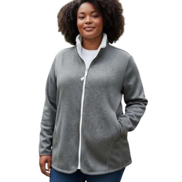 Cuddl Duds Jackets & Blazers - CUDDL DUDS Cozy Gray and White Fleece Jacket Zip Up Side Pockets Size XXL EC